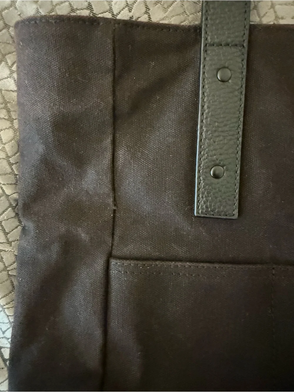 Quince Waxed Canvas Tote Bag with Black Leather Handles